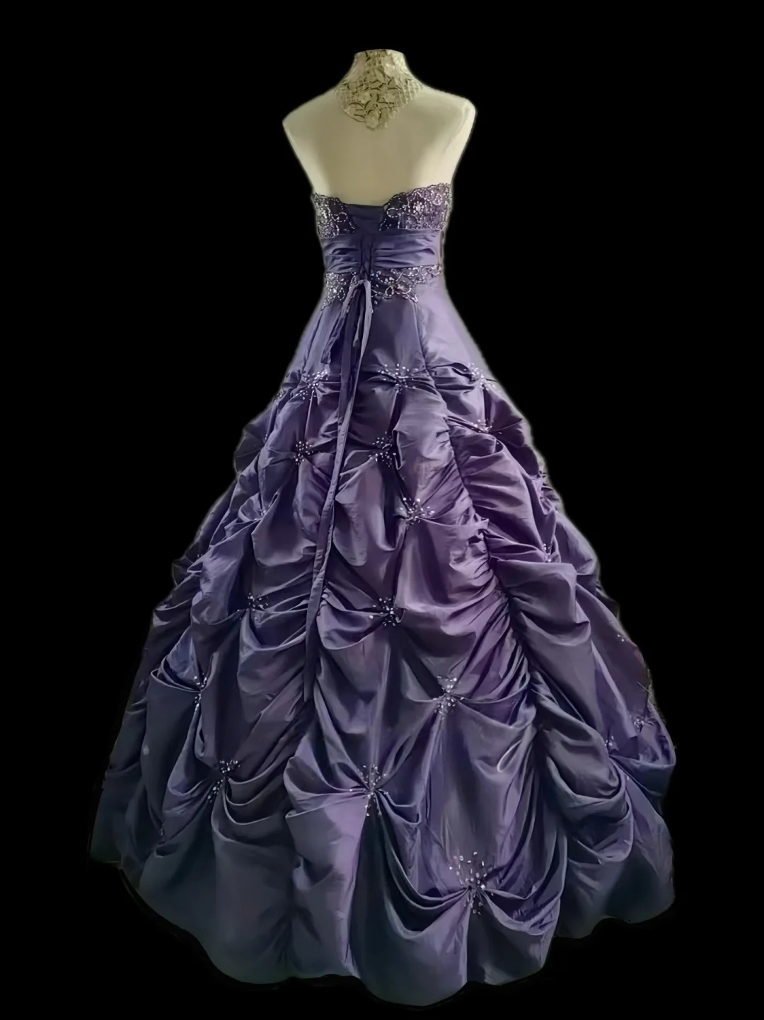 Robe de bal bustier violette en satin avec appliques, robe de soirée formelle J9413