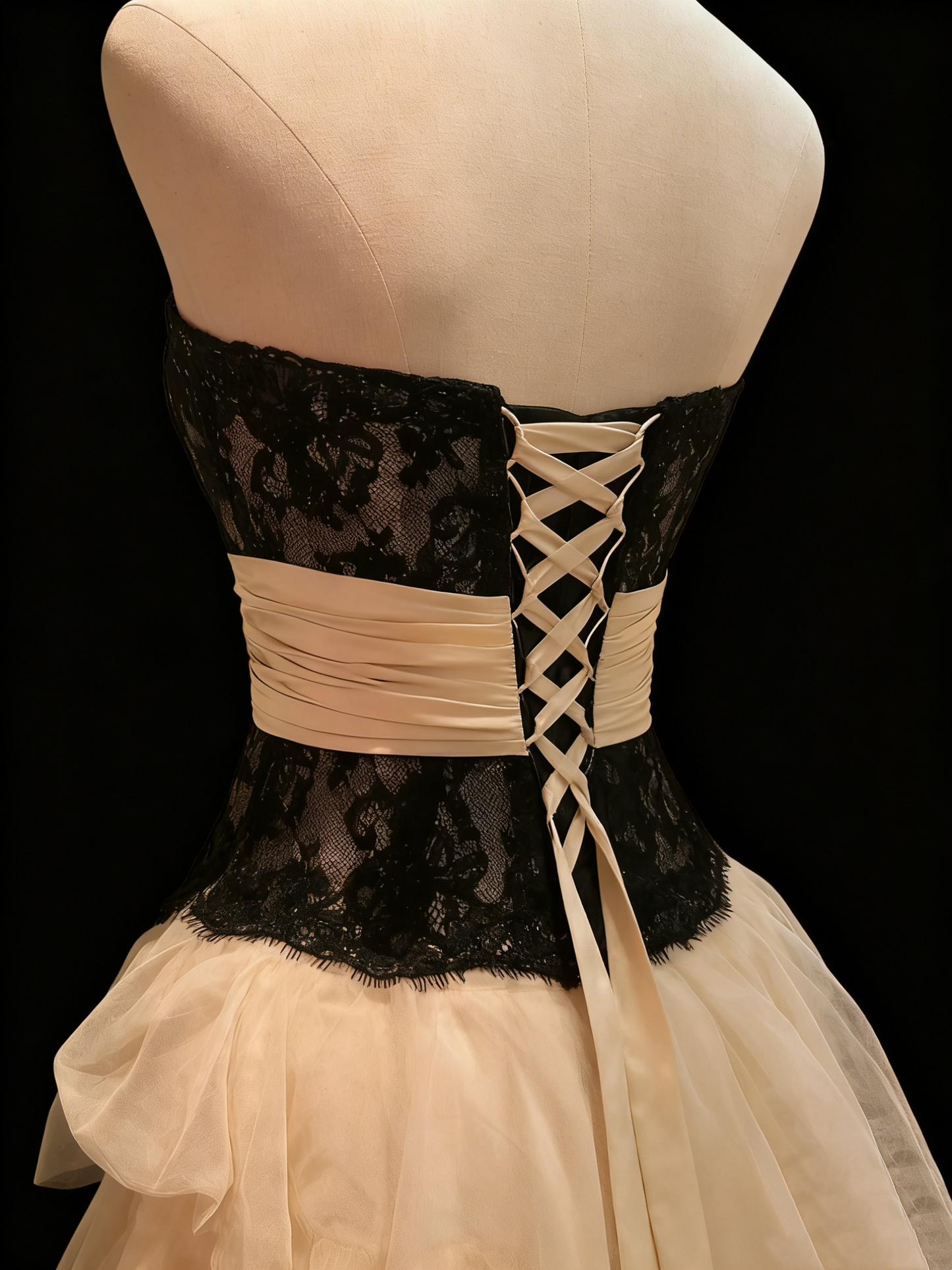 Strapless Champagne Layered Tulle Prom Dress A Line Formal Dress J9596