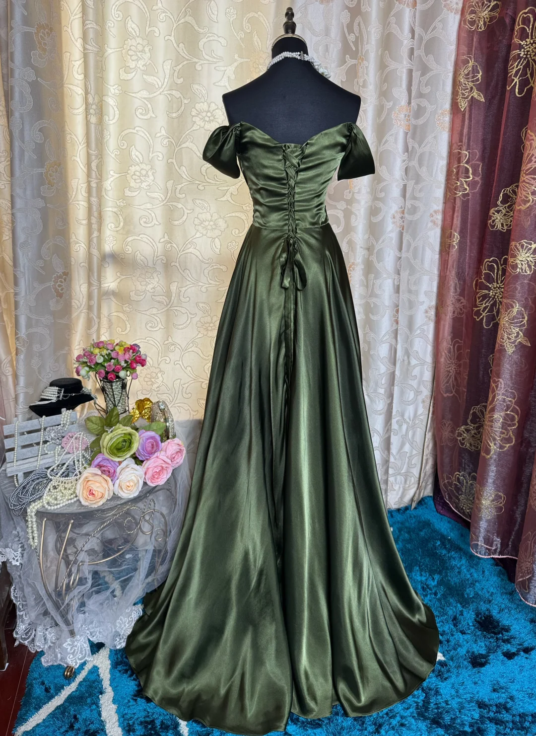 Trägerloses silbernes Vintage-Abendkleid, A-Linie, Geburtstagskleid J9370