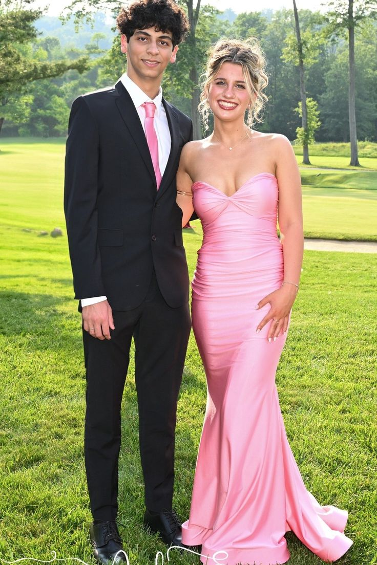 Strapless Pink Ruched Mermaid Long Prom Dress J9633
