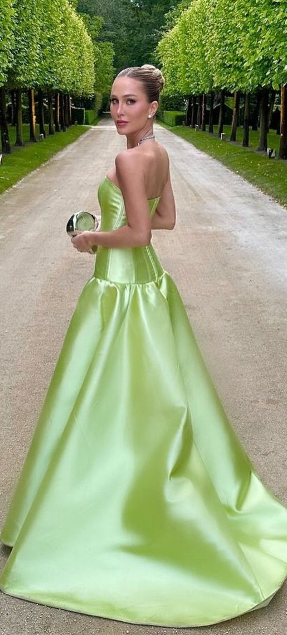 Strapless A Line Green Satin Prom Dress Formal Wedding Guest Dress J9963