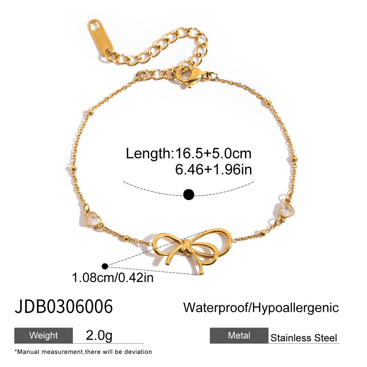 Bracelet en acier inoxydable doré avec motif étoile et nœud G33
