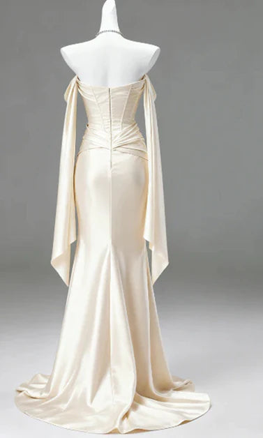 Light Champagne Long Prom Dress Satin Evening Dress J9725