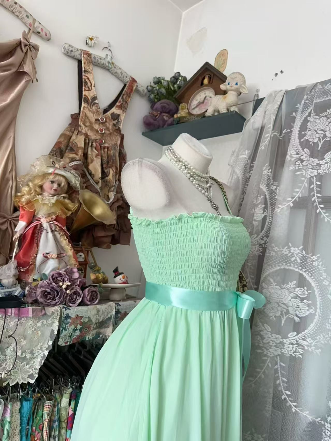 Trägerloses silbernes Vintage-Abendkleid, A-Linie, Geburtstagskleid J9370