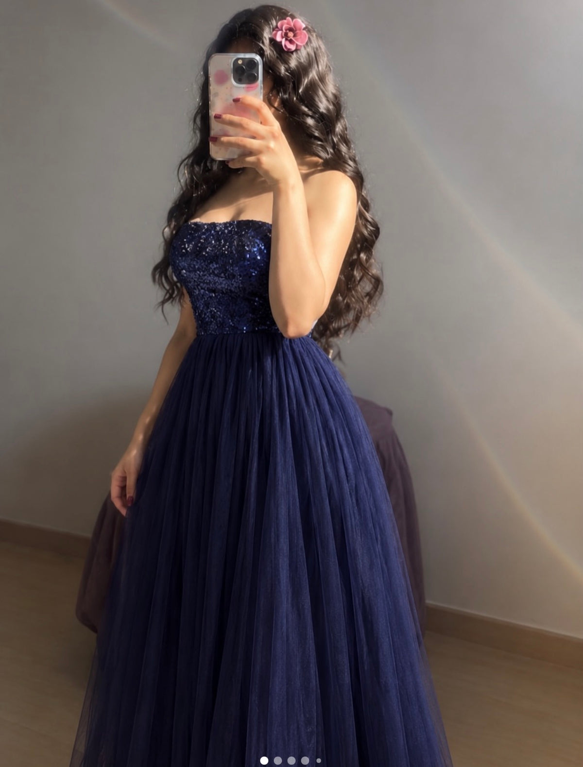 Navy Blue Tulle Formal Prom Dress Sequins Prom Dress J12115