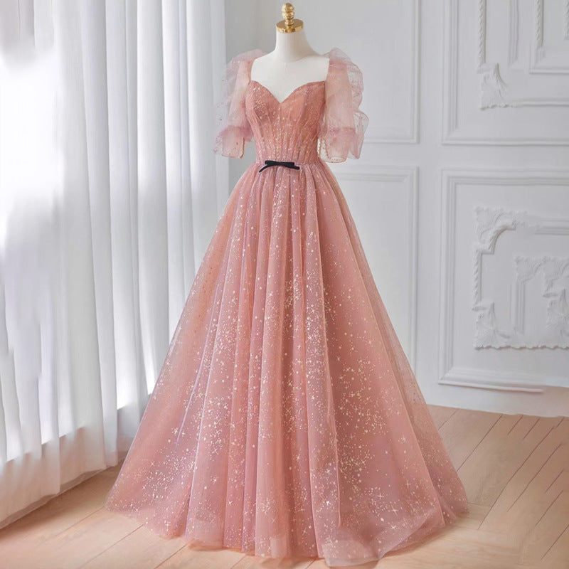Pink Long Prom Dress Sweet 16 Sparkly Birthday Party Dress Cute Fairy Gown 197 - JulyProm