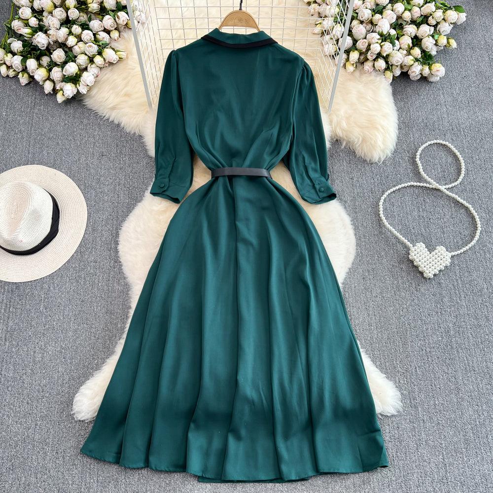 Robe de costume rétro française à col et jupe longue élégante 488