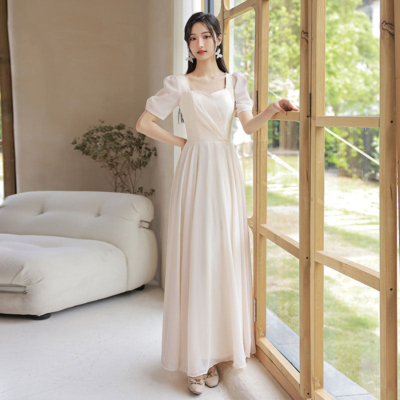 Robe de demoiselle d'honneur coupe A, couleur champagne, robe de bal longue et simple 528