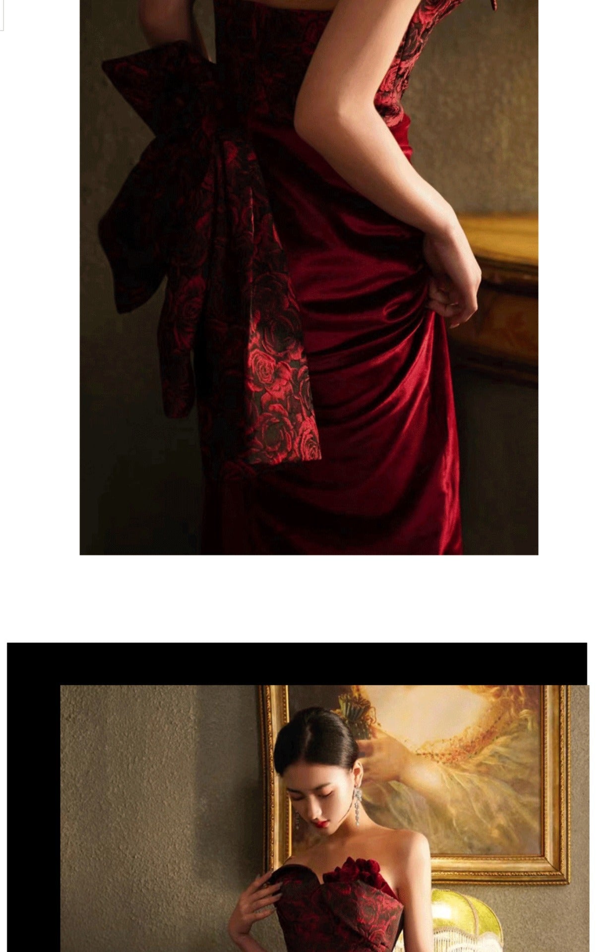 Retro Burgundy Rose Velvet Mermaid Evening Dress Sheath Long Prom Dress 183 - JulyProm