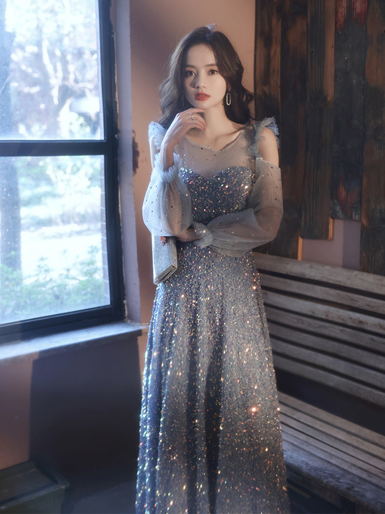 Sequins Long Sleeves Prom Dress Sparkly Evening Formal Dress 194 - JulyProm