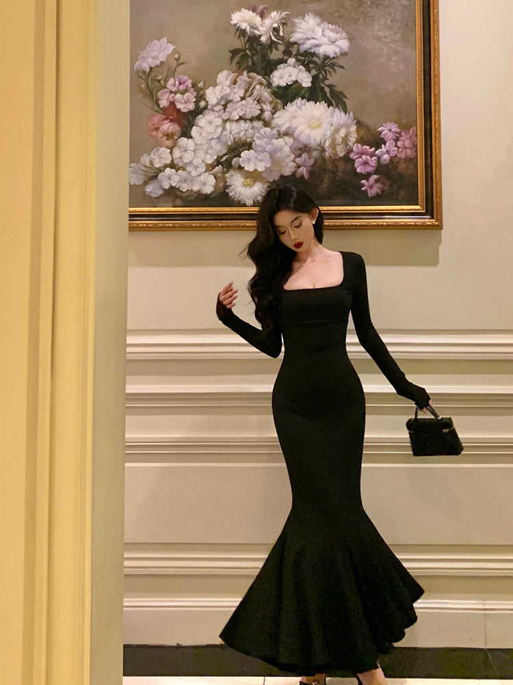 Long Sleeves Mermaid Autumn Dress Evening Party Dress L71