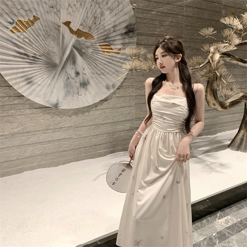 Robe d'été à bretelles spaghetti, jupe longue rétro douce 783