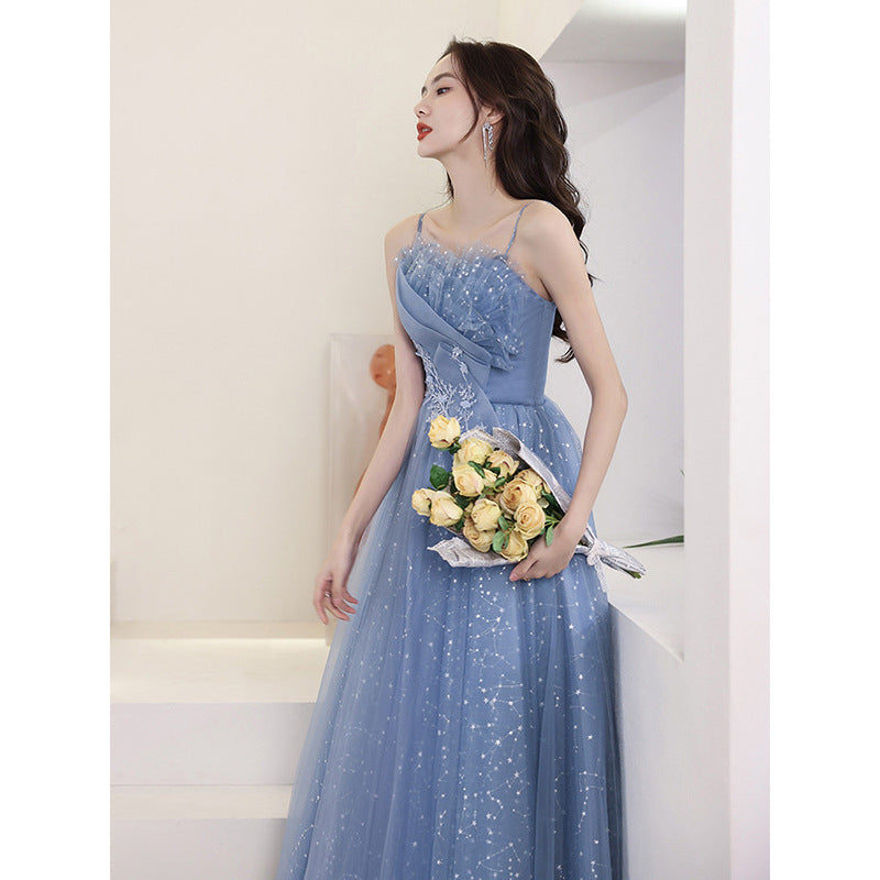 Spaghetti Strap Blue Prom Dress A Line Long Formal Evening Dress 131 - JulyProm