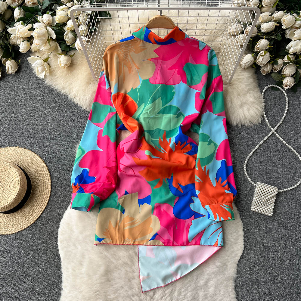 Robe irrégulière pour femme, nouvelle chemise imprimée, jupe trapèze, printemps et automne, 442