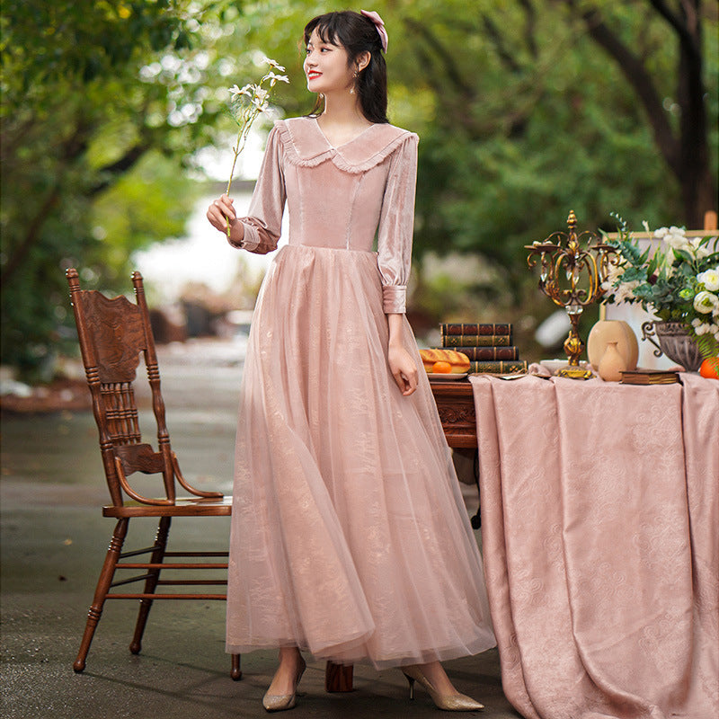 Robe de demoiselle d'honneur en tulle rose et velours, robe de soirée longue, robe de soirée formelle 527