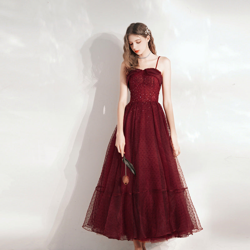 Spaghetti Strap Tulle Homecoming Dress Burgundy Short Prom Dress 169 - JulyProm