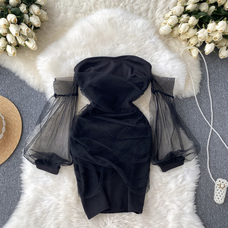 Mesh Tube Top Dress Women's Sheath Black Short Skirt 332