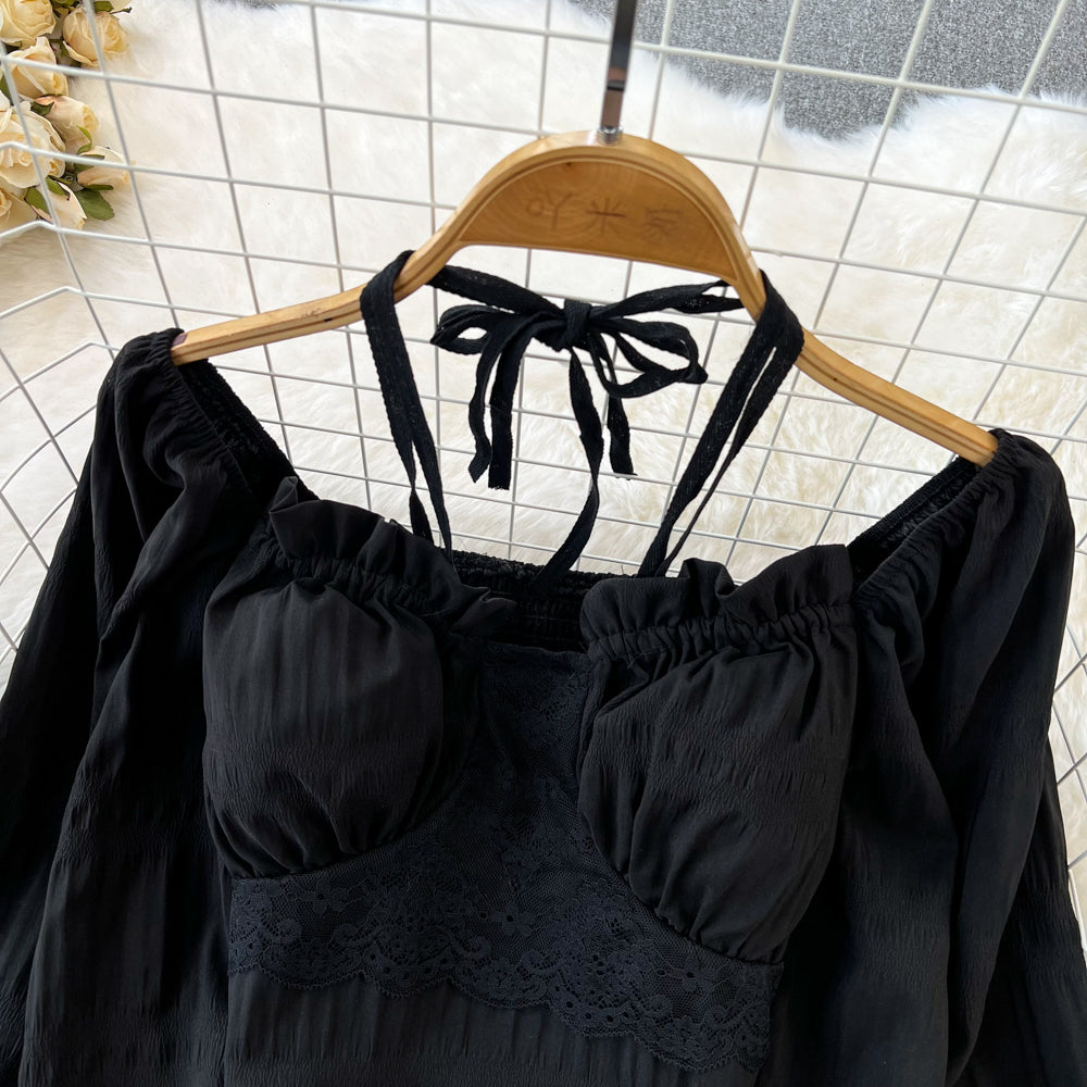 French Square Neck Balloon Sleeve Cropped Shirt Fall Top 241 - JulyProm