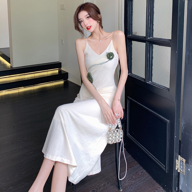 Spaghetti Strap Dress Women Fairy French Retro Mesh Dress Summer 383