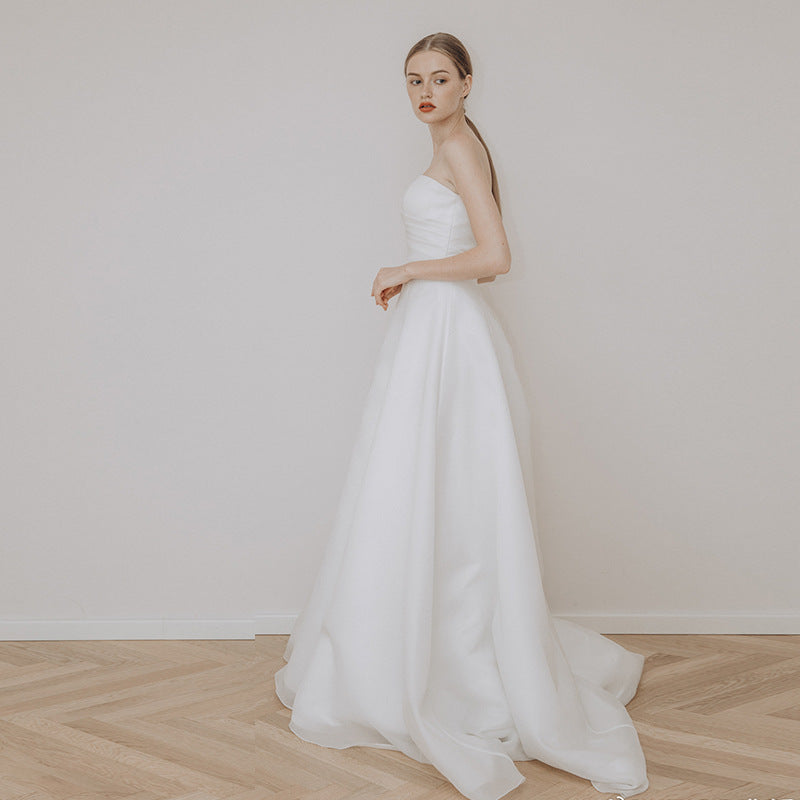 Sweetheart Satin A-Linie Ballkleid Weiß Langes Abendkleid Brautkleid 2043