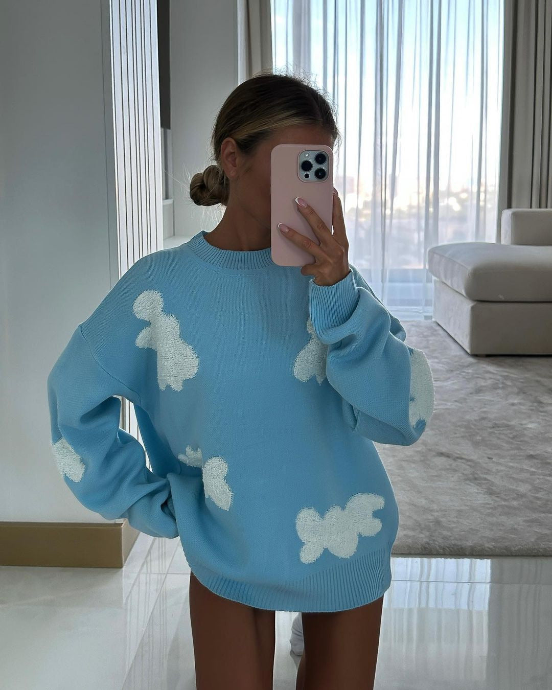 Pull ample à manches longues et col rond pour femme, tricot 1896