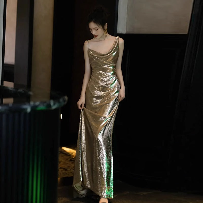 Backless Sequined Mermaid Evening Gown 1972