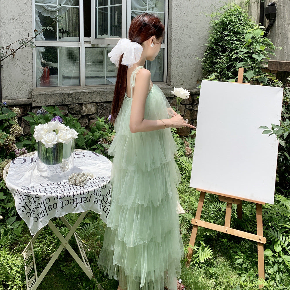 Robe à bretelles spaghetti, robe à volants, robe en maille, jupe longue, 1933