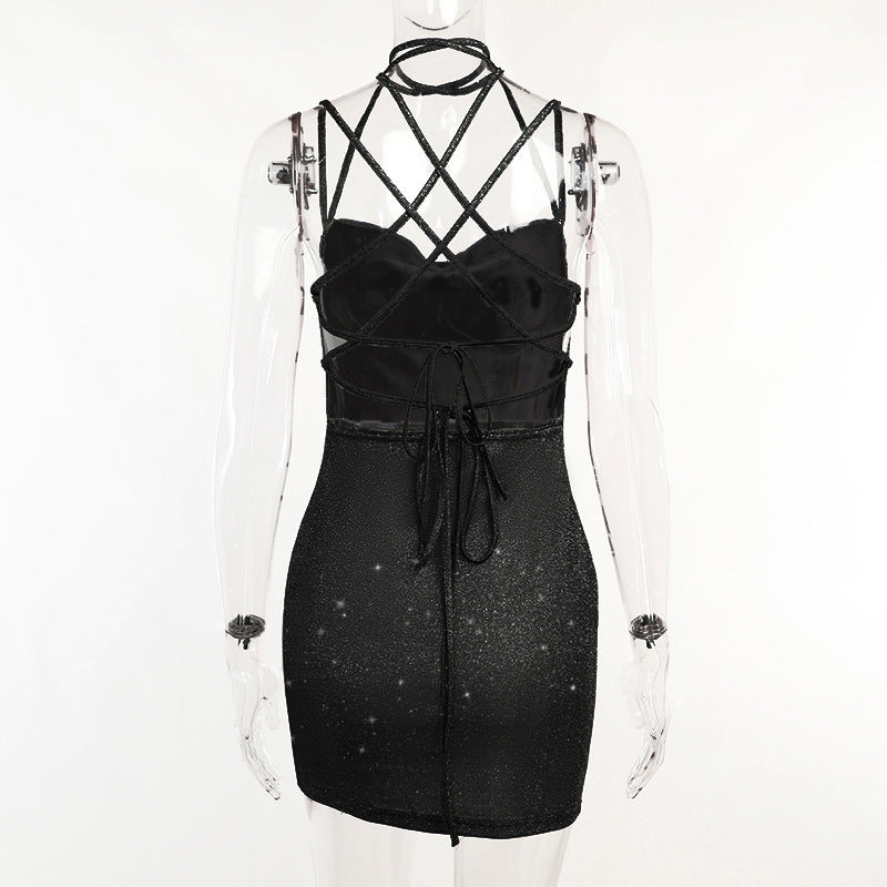 Spaghettiträger, funkelndes, sexy, rückenfreies Kleid, Etui-Heimkehrkleid von 1991
