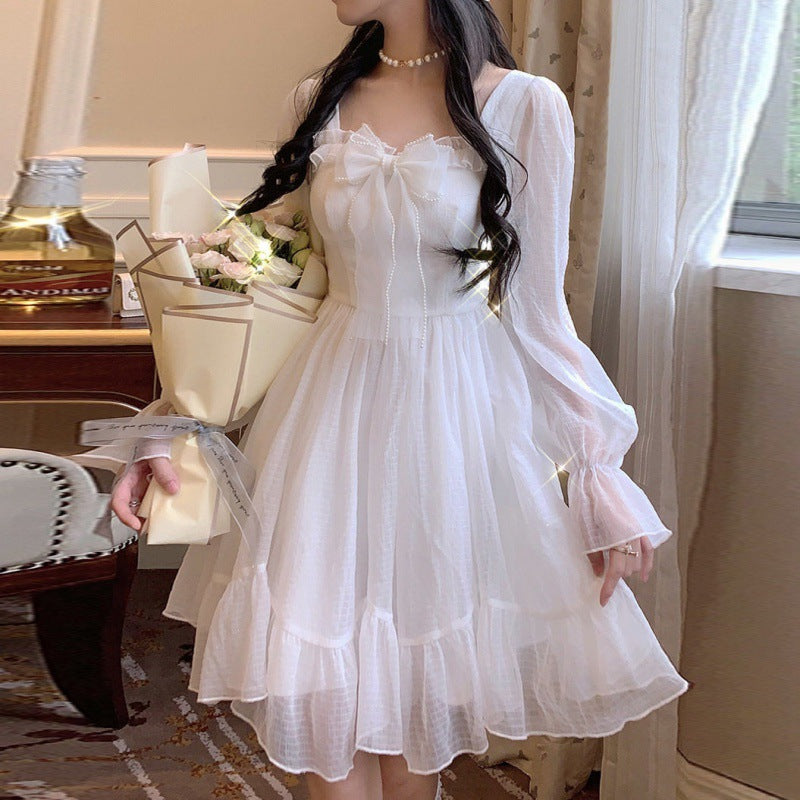 French Sweet Fairy Dress Bowknot Princess Midi Dress 831