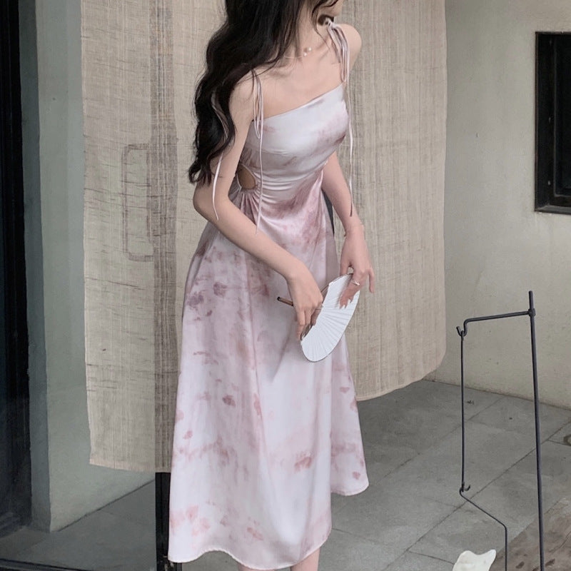 Robe en satin à bretelles spaghetti, imprimé creux, jupe élégante et ajustée, 1927