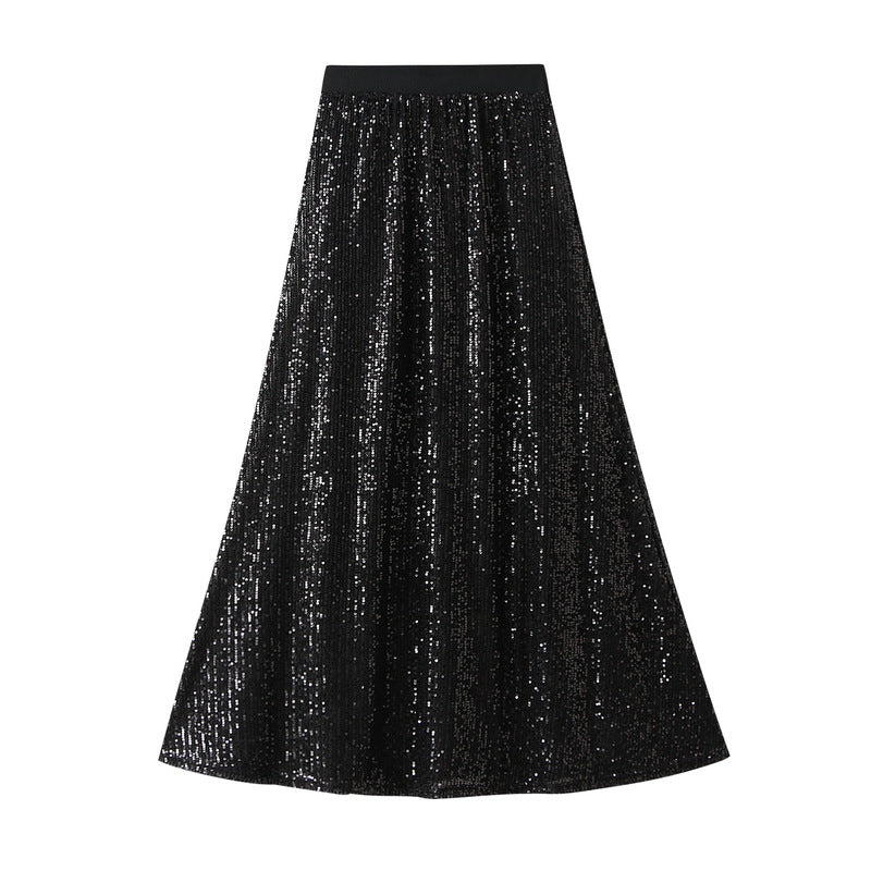 High Waist Sequined Midi Length Skirt 763