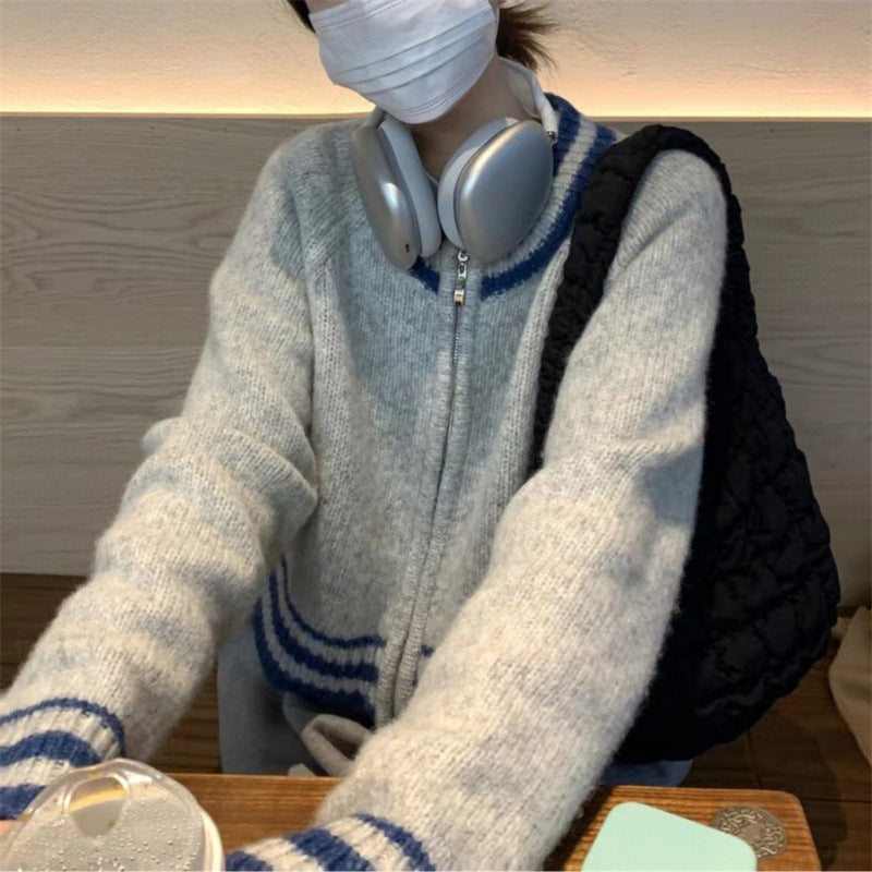 Cardigan rétro automne-hiver, veste courte et ample, pull paresseux 1728
