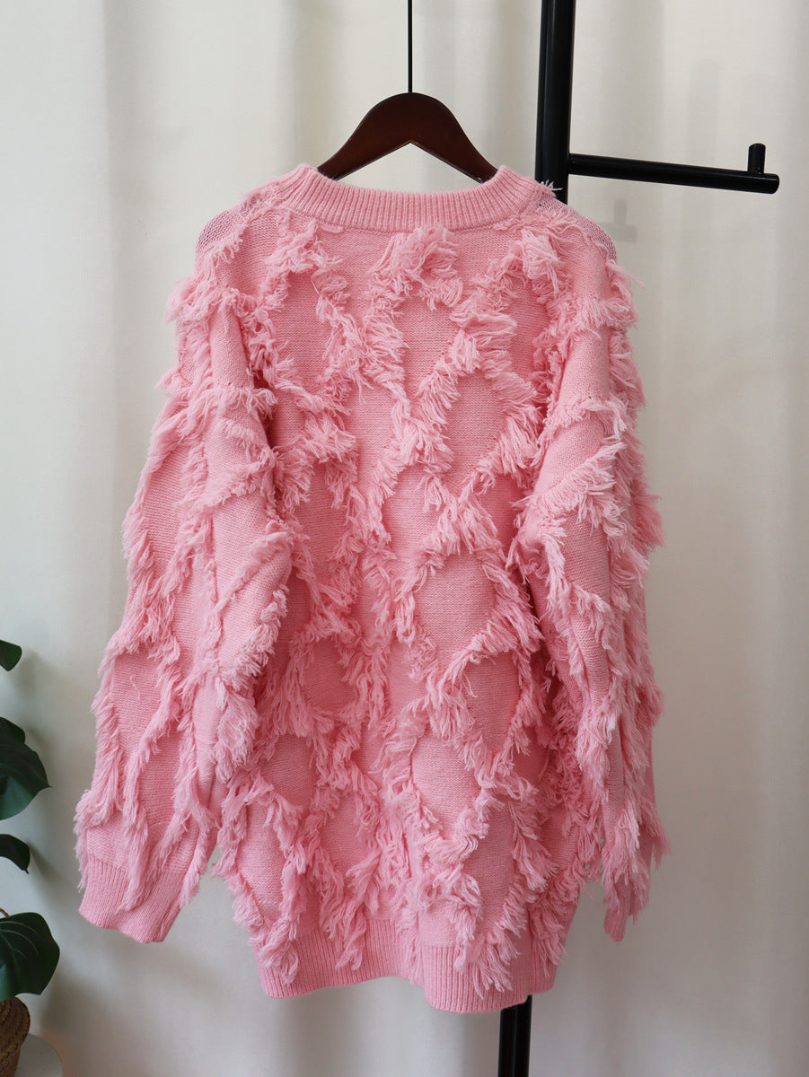 Pull mi-long à pompons pour l'automne et l'hiver, style décontracté et ample, 1823