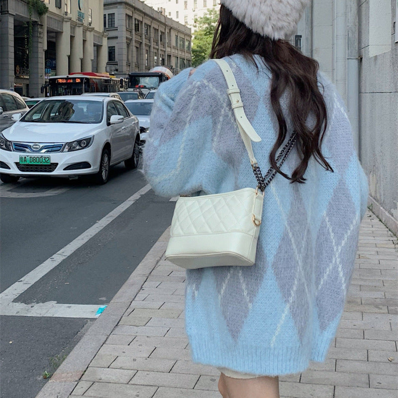 Pull col V diamant, cardigan ample à manches longues en tricot, printemps et automne 1726