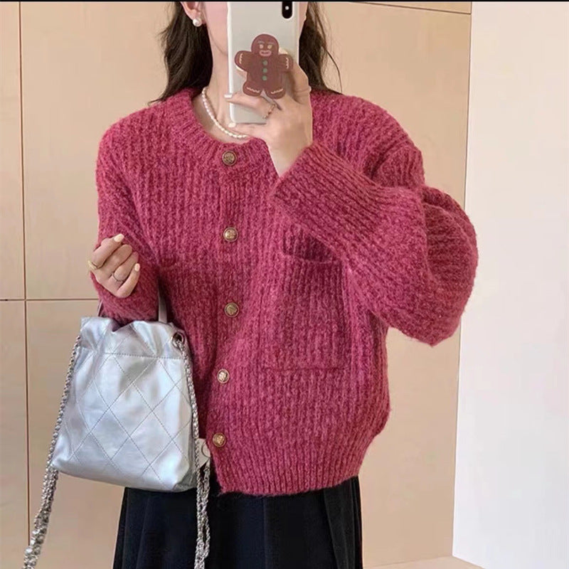 Cardigan tricoté ample et décontracté, veste pull courte à manches longues pour automne et hiver 1744