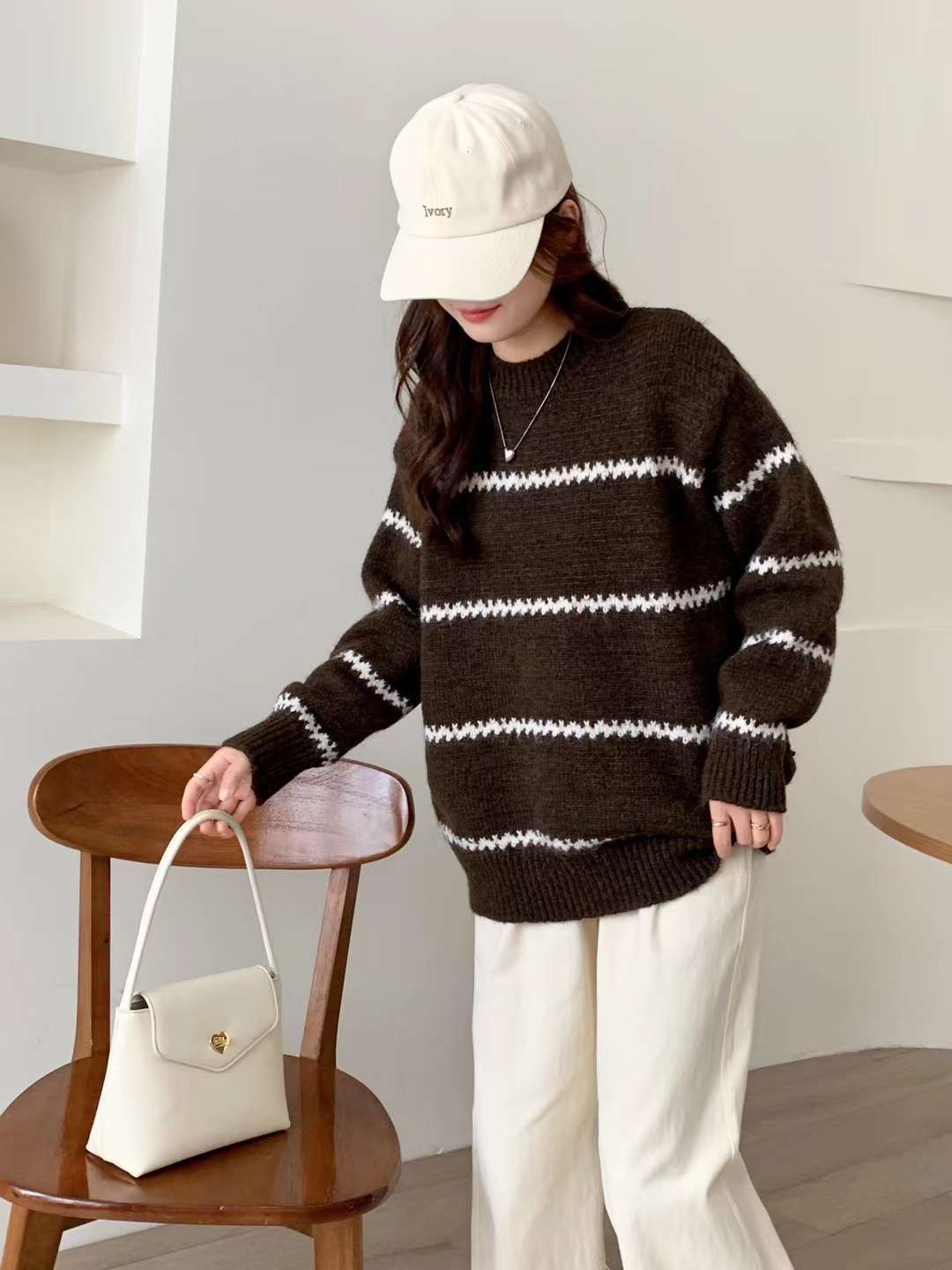 Pull col rond bloc Pull d'hiver décontracté en tricot rayé 1743