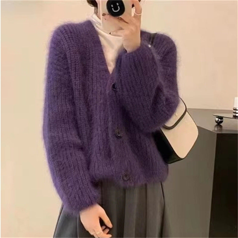 Cardigan tricoté à col en V et manches longues pour l'automne 1819