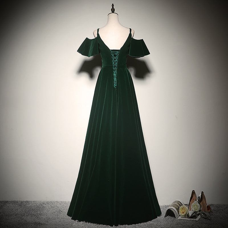 Dark Green Velvet Long Prom Dress A Line Evening Dress 699