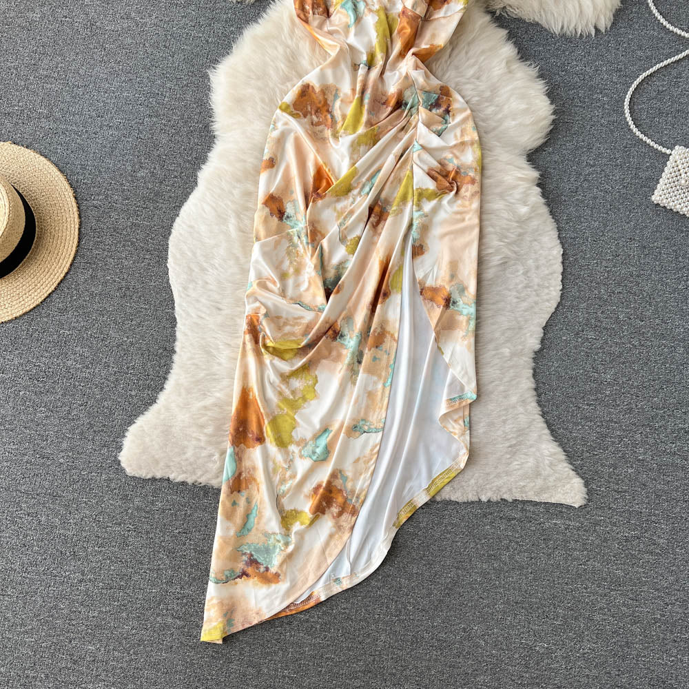 Summer New Color Suspender Skirt Female Backless Slit Dress 457