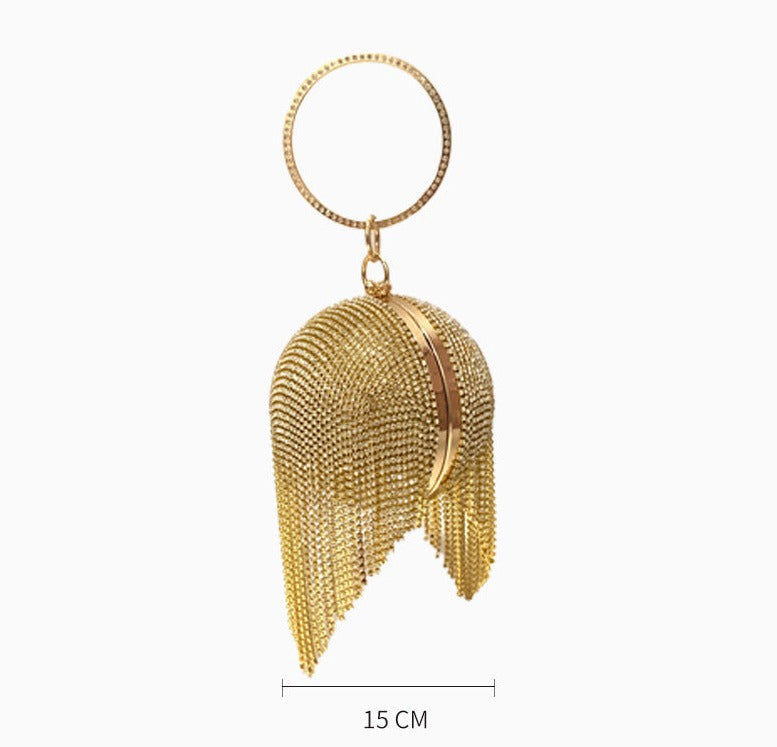 Sac de soirée rond en strass, sac de soirée scintillant pour mariage, sac de soirée à pompon, 1746