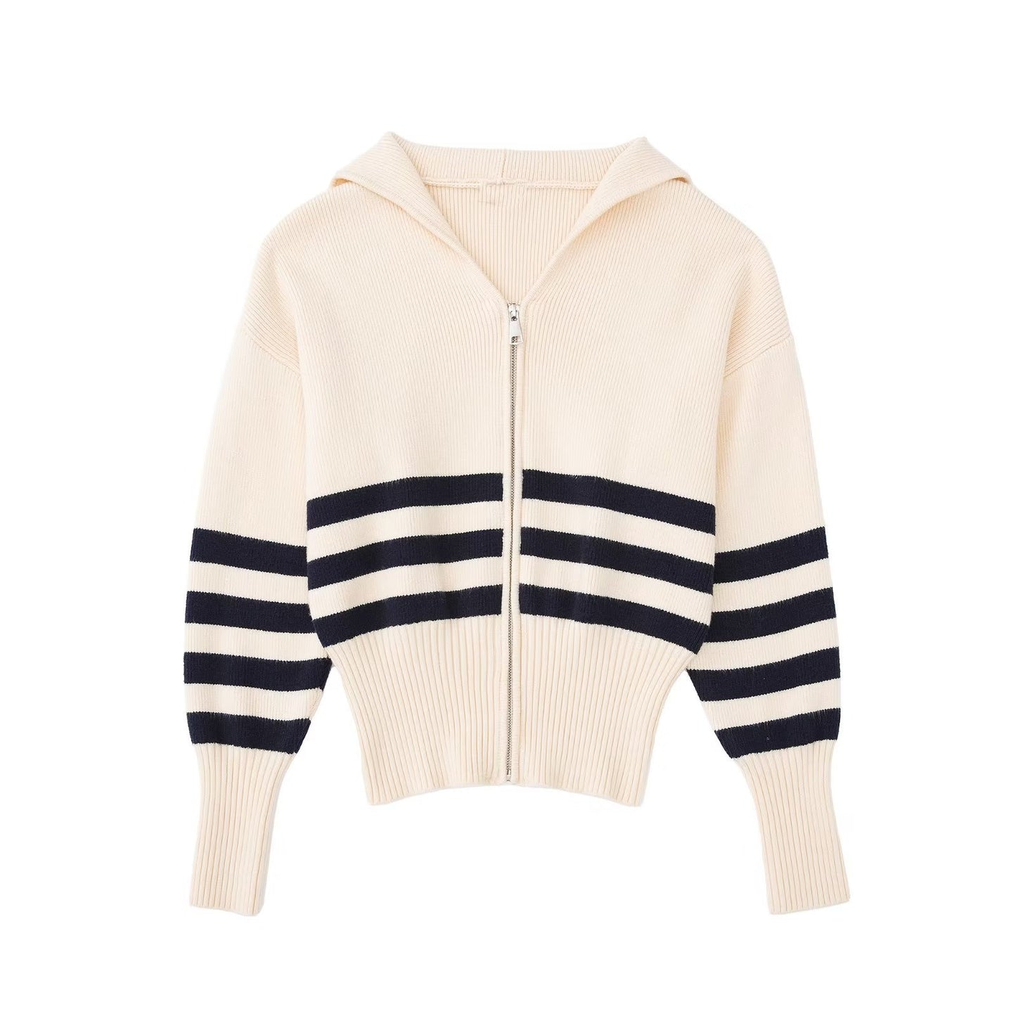 Veste tricotée rayée pour femme, pull à revers avec fermeture éclair, collection automne et hiver 1483