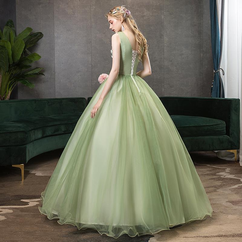 Green Tulle Ball Gown with Flower Sweet 16 Birthday Party Gown Prom Dress 207 - JulyProm