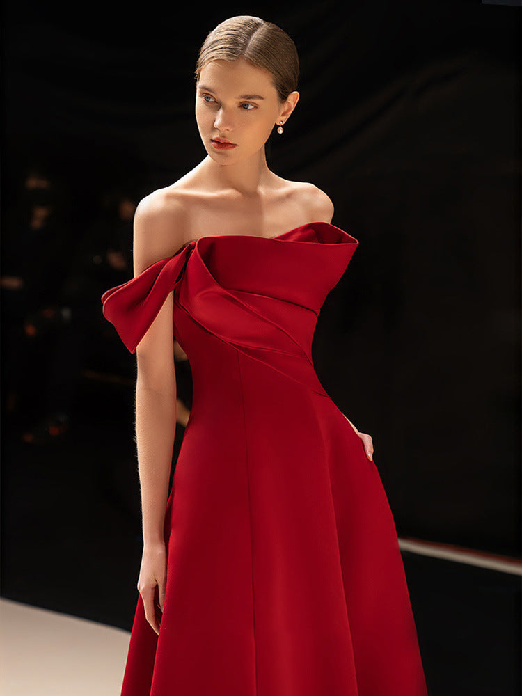 Red A Line Long Prom Dress Satin Evening Formal Party Dress 187 - JulyProm