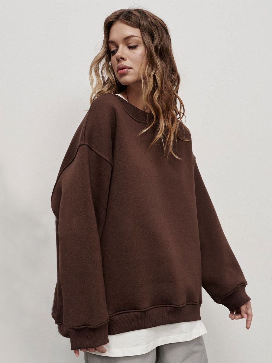 Round Neck Loose Sweatshirt Autumn and Winter Solid Color Oversize Pullover Sweatshirt 1938