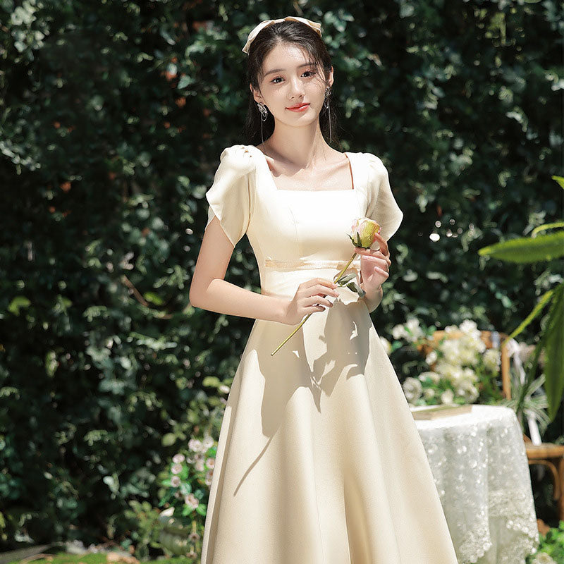 Robe de demoiselle d'honneur en satin champagne, robe de soirée longue et simple, robe de soirée formelle 530