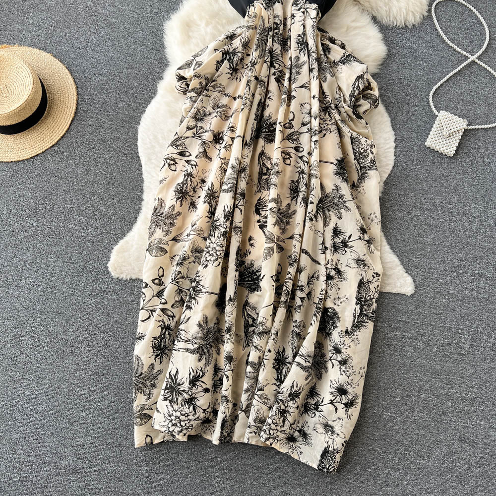 V-neck French Retro Spaghetti Strap Dress Women's Long Skirt 465