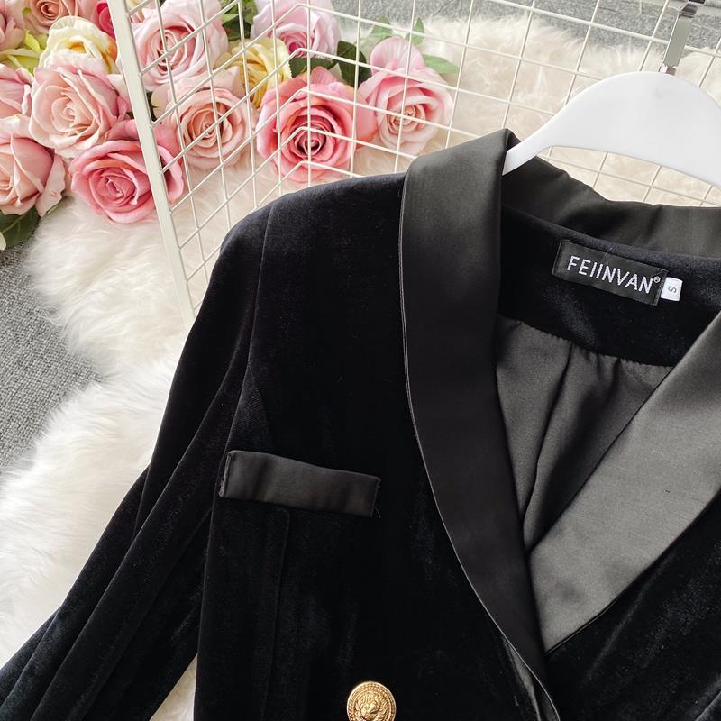 Robe tailleur automne et hiver, nouvelle jupe trapèze en velours à manches longues 458