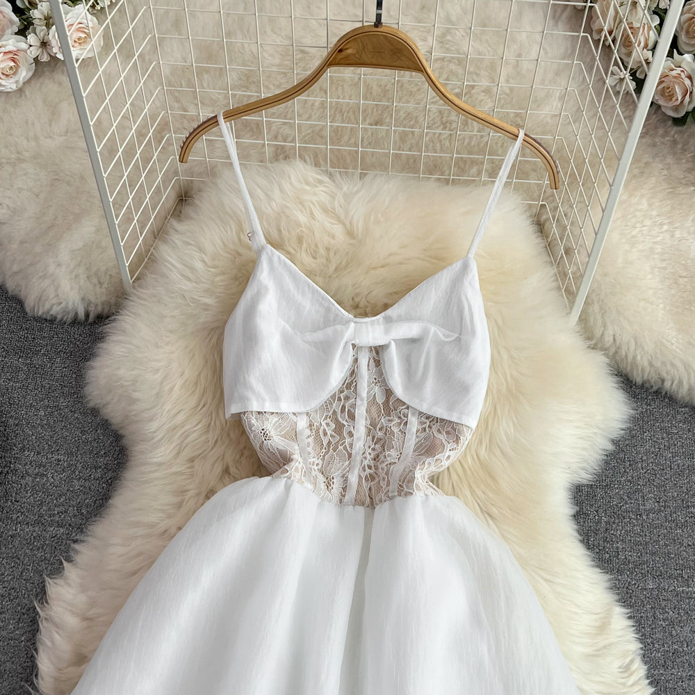 Robe-jupe trapèze en dentelle à nœud papillon pour femme, tenue d'été 278