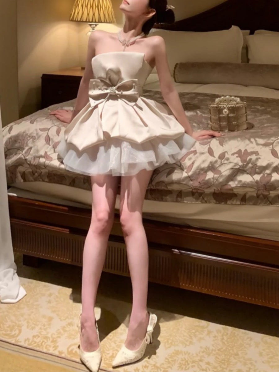 Strapless A Line Ivory Birthday Dress Short Formal Party Dress J7444