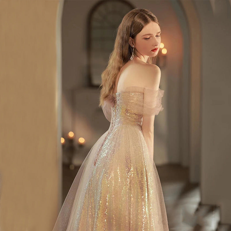 Pink A Line Tulle Shiny Prom Dress Formal Party Dress 209 - JulyProm